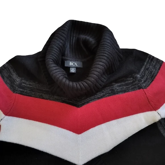 BCX Black, Red, and Gray Striped Cowl Neck Sweater - Picture 6 of 8
